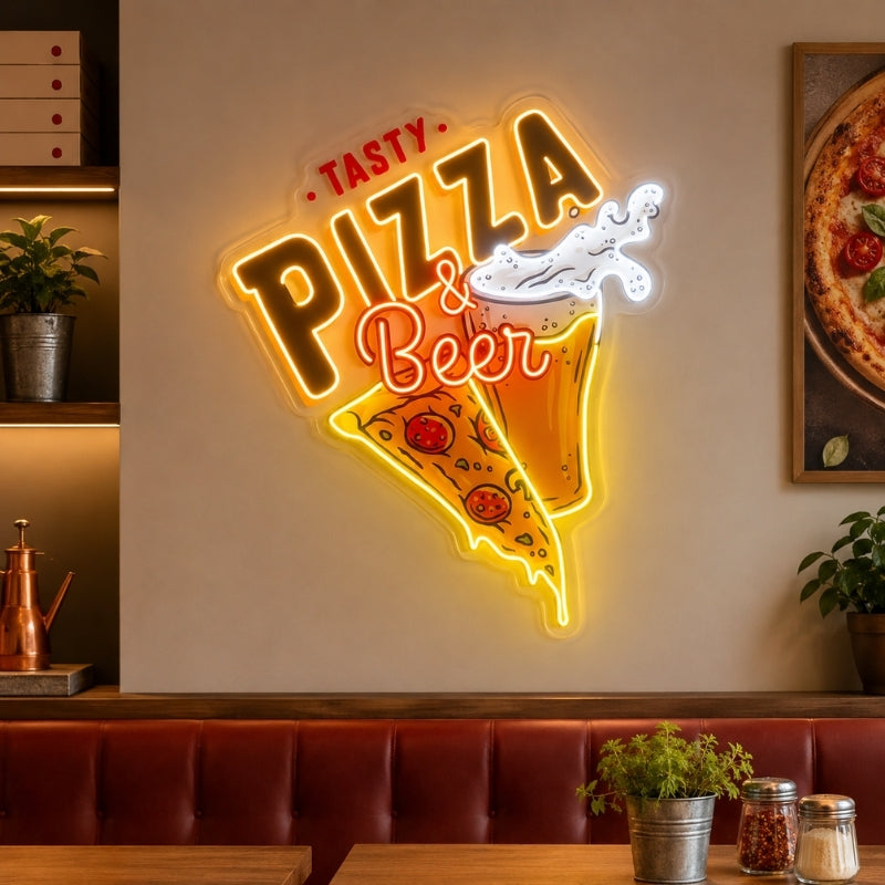 Pizza Neon Sign - Tasty Pizza and Beer LED Wall Decor