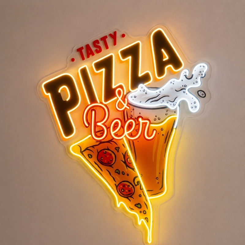 Pizza Neon Sign - Tasty Pizza and Beer LED Wall Decor