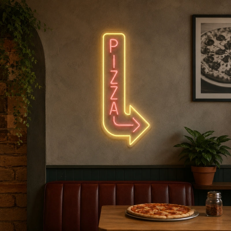 Pizza Neon Sign - Vertical Arrow Pizza Shop Wall Decor