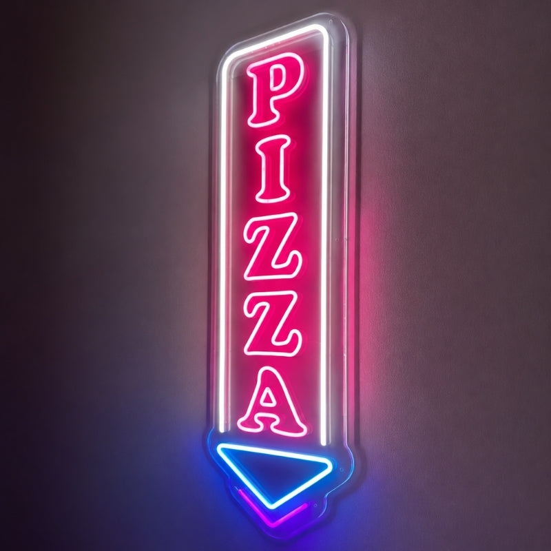 Pizza Neon Sign - Vertical Down Arrow Pizza Wall Art