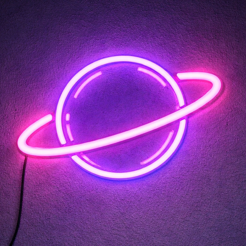 Planet Neon Sign – Pink Purple Aesthetic LED Wall Decor for Bedroom & Gaming Room