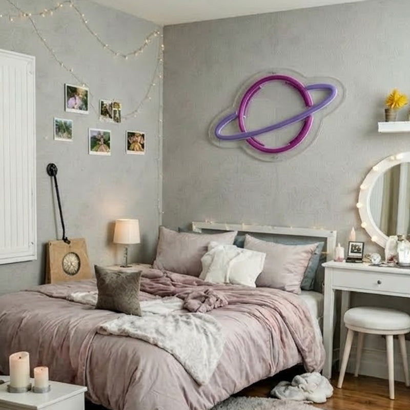 Planet Neon Sign – Pink Purple Aesthetic LED Wall Decor for Bedroom & Gaming Room
