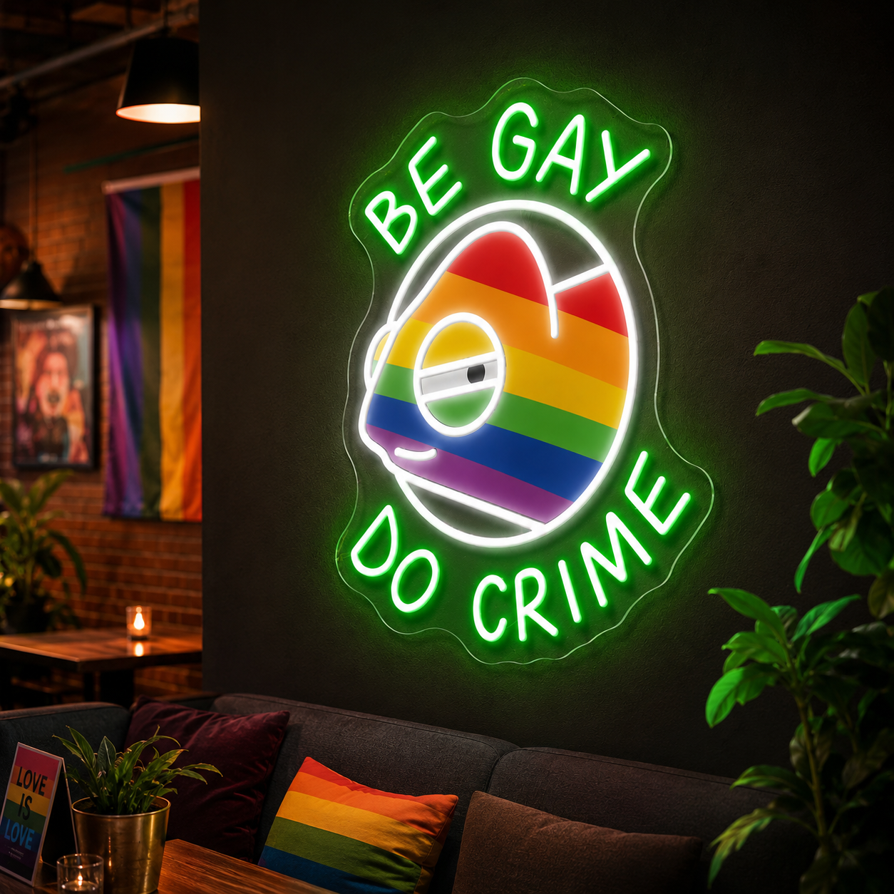 Pride & LGBT Neon Signs - Be Gay Do Crime Green Glow
