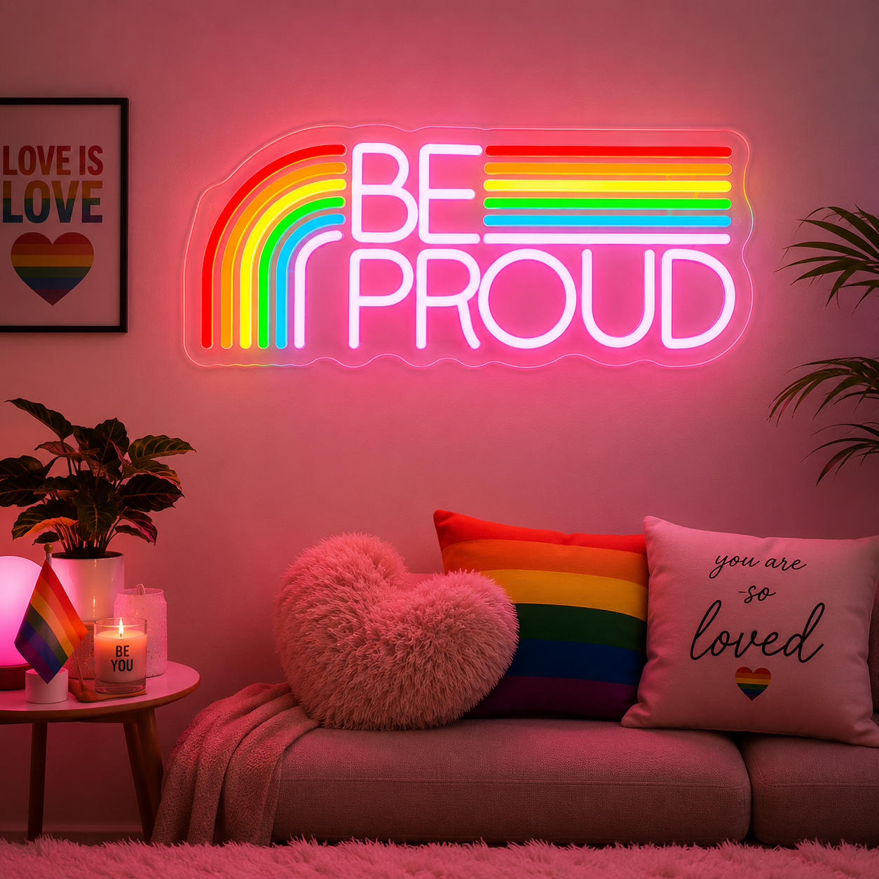 Pride & LGBT Neon Signs - Be Proud Rainbow Wall Glow
