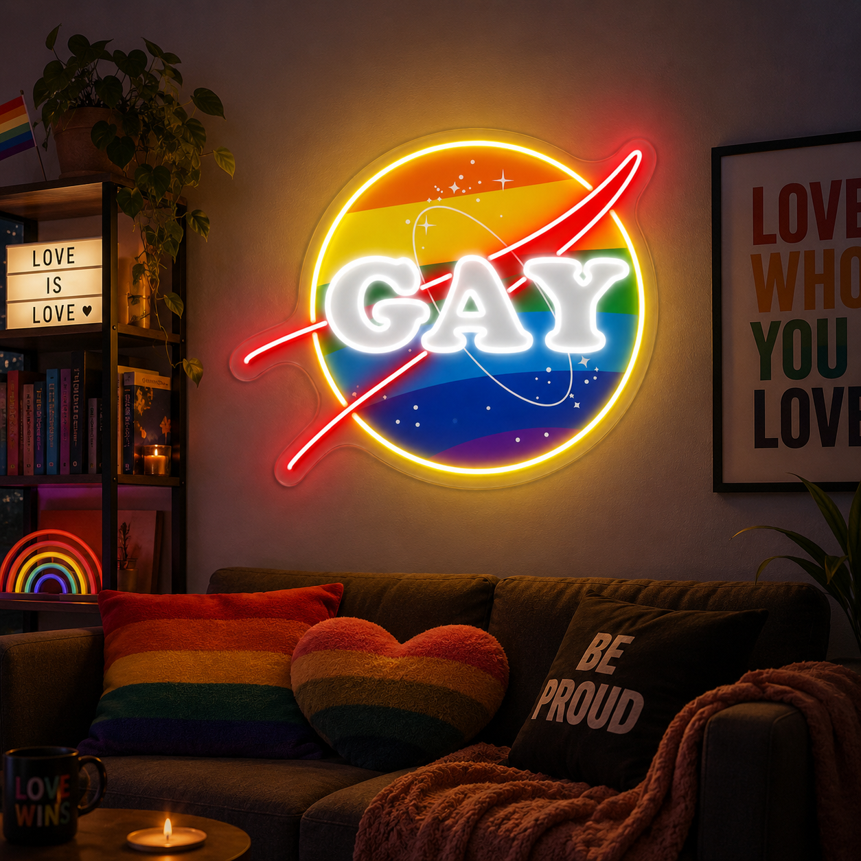 Pride & LGBT Neon Signs - Gay Planet Rainbow Glow
