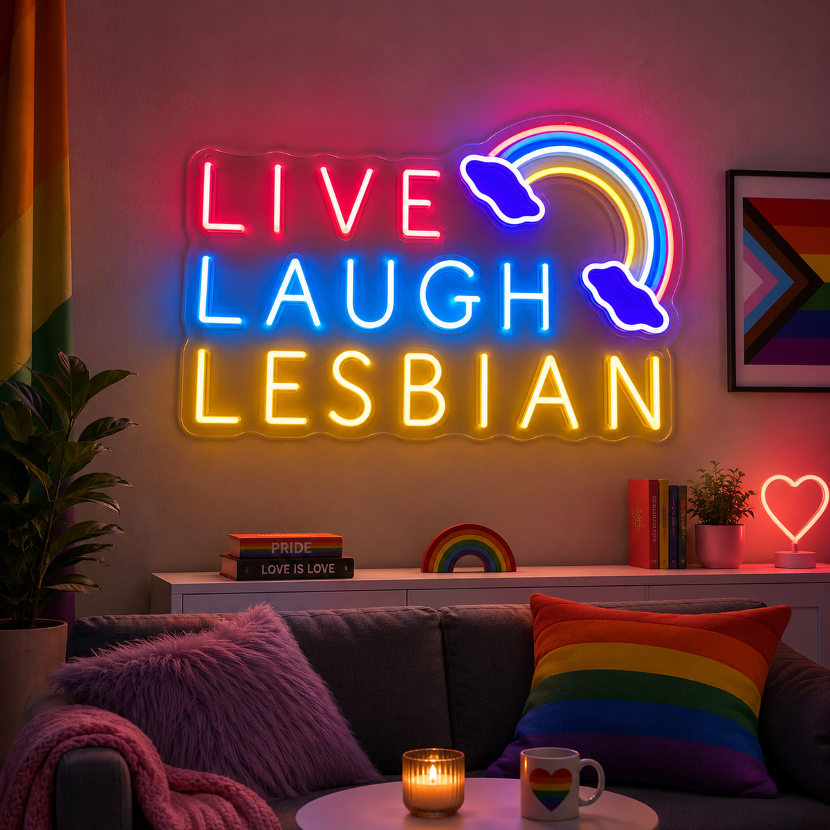 Pride & LGBT Neon Signs - Live Laugh Lesbian Glow

