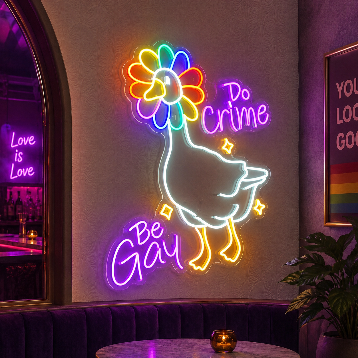 Pride & LGBT Neon Signs - Rainbow Be Gay Goose Wall Glow
