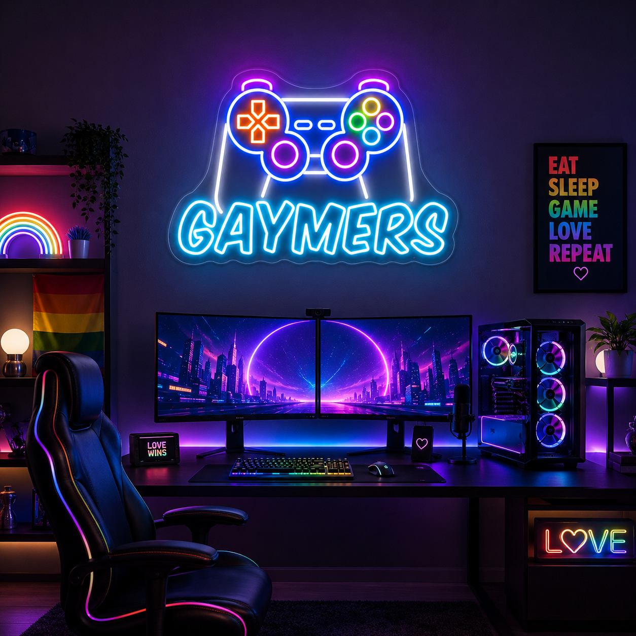 Pride & LGBT Neon Signs - Rainbow Gaymers Room Glow
