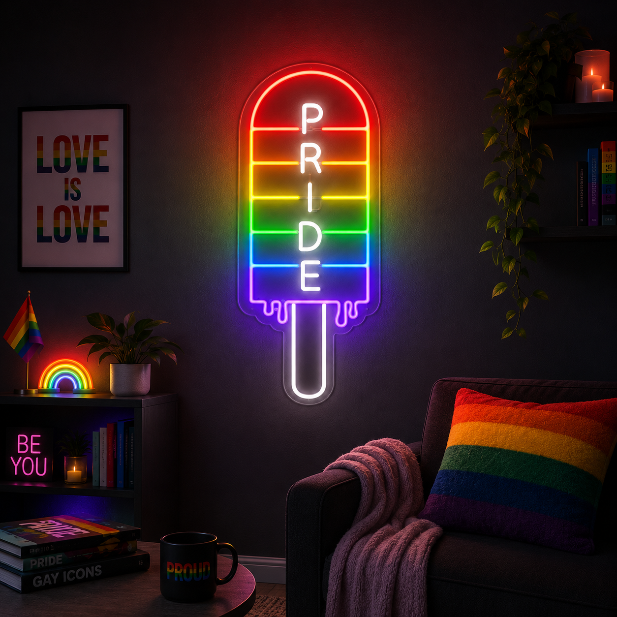 Pride & LGBT Neon Signs - Rainbow Popsicle Wall Glow
