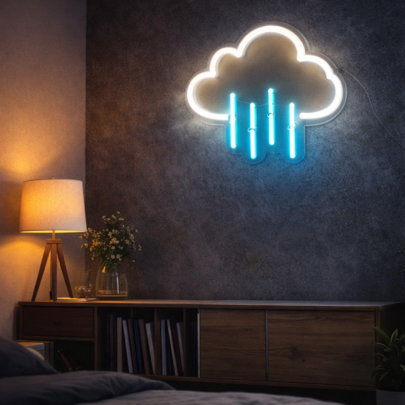 Rain Cloud Neon Sign – Minimal Cloud & Raindrop Wall Light