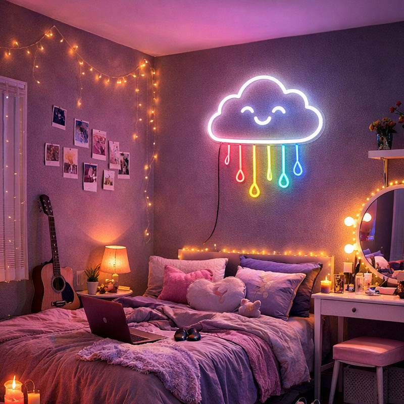 Rainbow Cloud Neon Sign – Cute Aesthetic LED Wall Decor for Bedroom & Kids Room