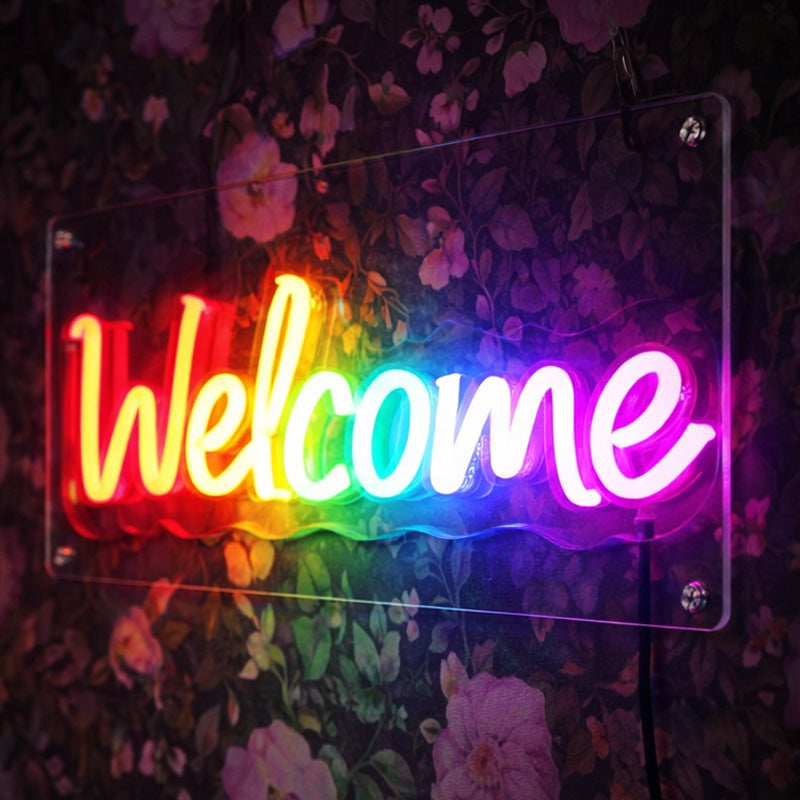 Rainbow “Welcome” LED Neon Sign – Colorful Acrylic Wall Decor Light