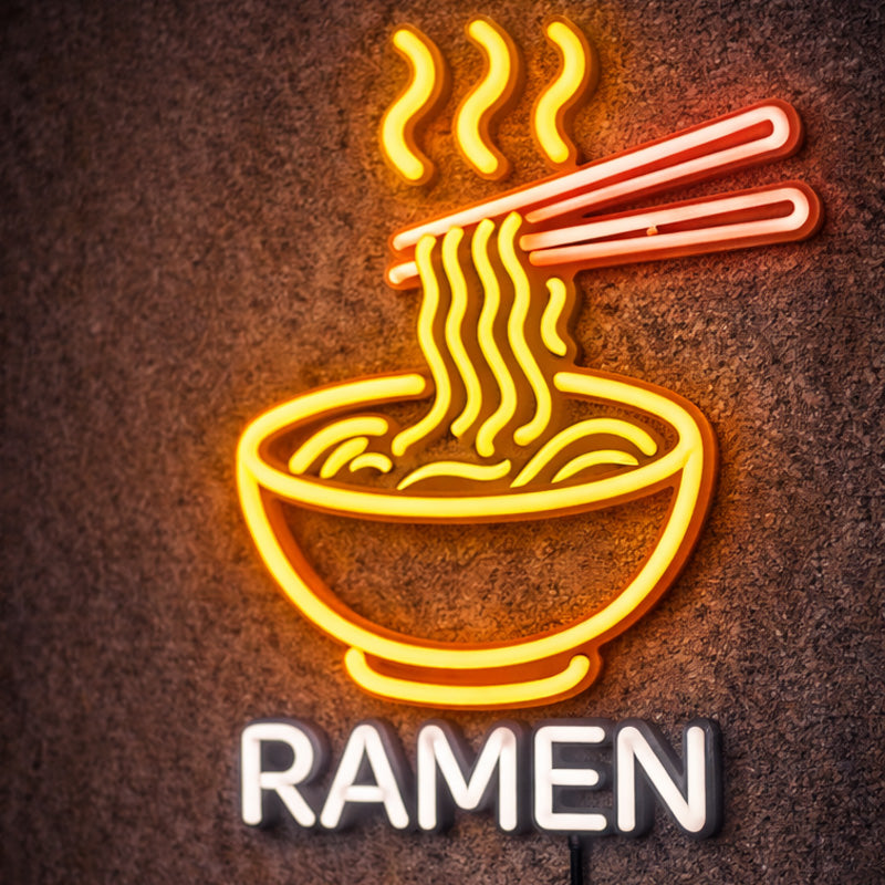 Ramen Bowl LED Neon Sign – Warm Yellow & White Wall Decor for Japanese Restaurant