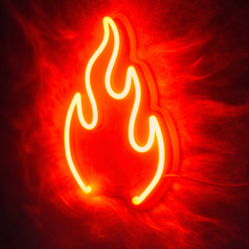 Red Neon Flame Wall Sign – Minimal Fire LED Light Artwork