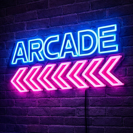 Retro Arcade Neon Sign - Arrow LED Gaming Decor