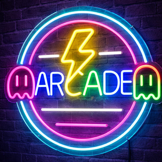Retro Arcade Neon Sign - Circle LED Gaming Wall Decor