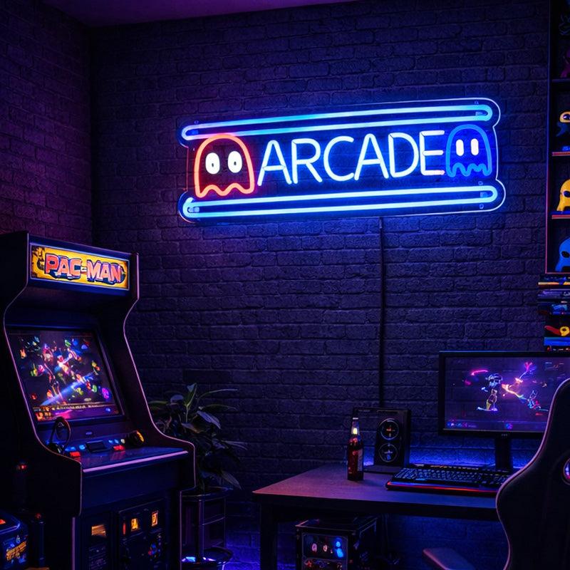 Retro Arcade Neon Sign - Classic Ghost LED Wall Decor