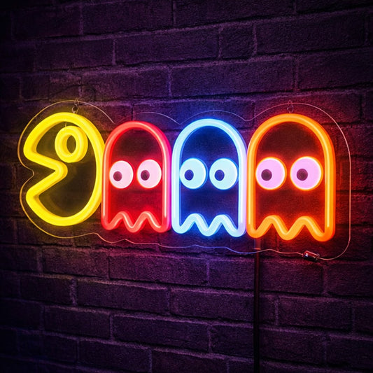 Retro Arcade Neon Sign - Ghost LED Gaming Wall Decor