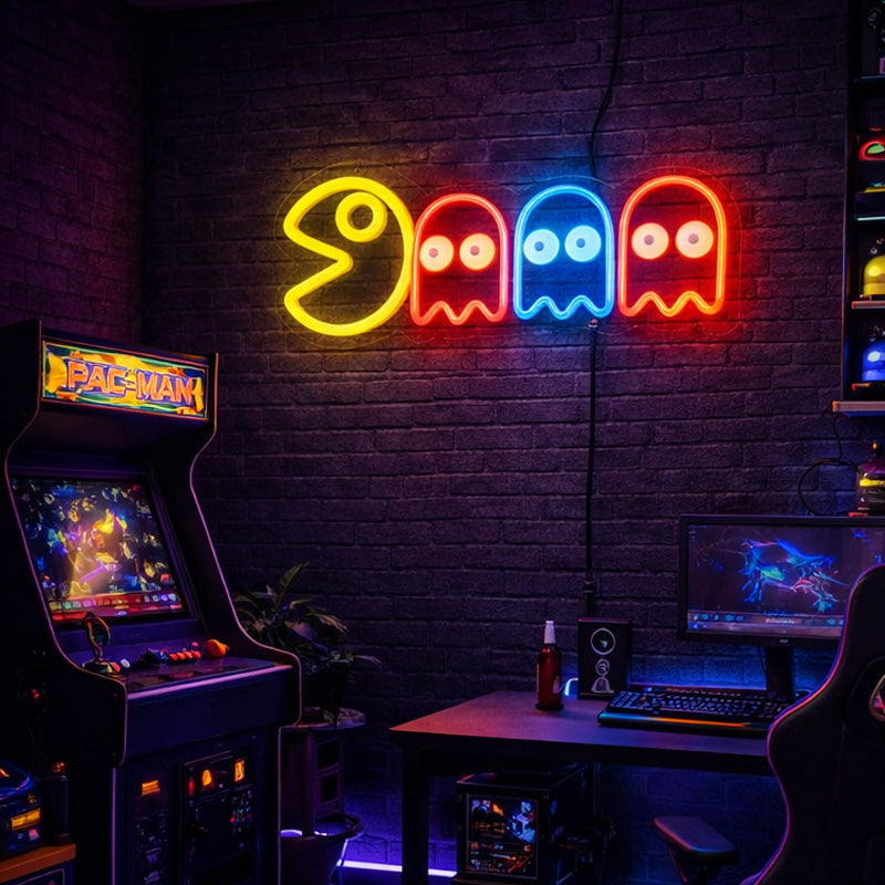 Retro Arcade Neon Sign - Ghost LED Gaming Wall Decor