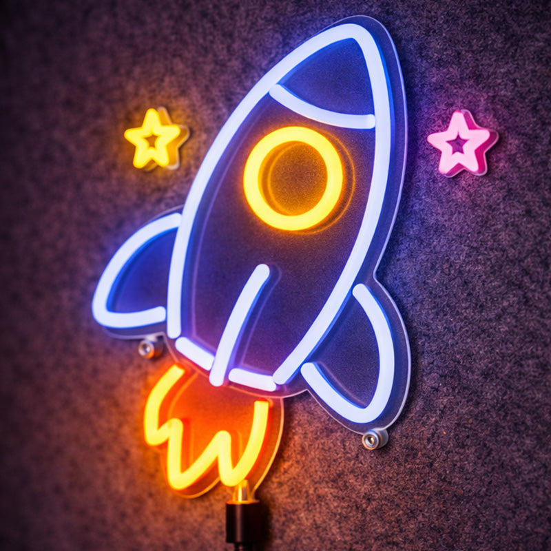 Rocket LED Neon Sign – Space Theme Wall Light for Bedroom & Gaming Room