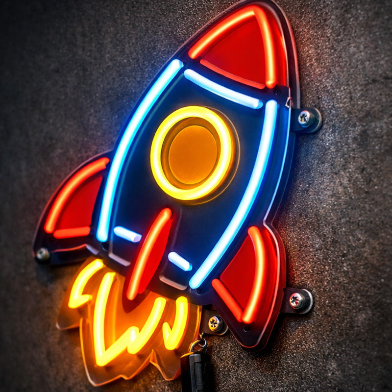 Rocket Neon Sign – Colorful LED Wall Light for Gaming Rooms, Studios & Creative Spaces
