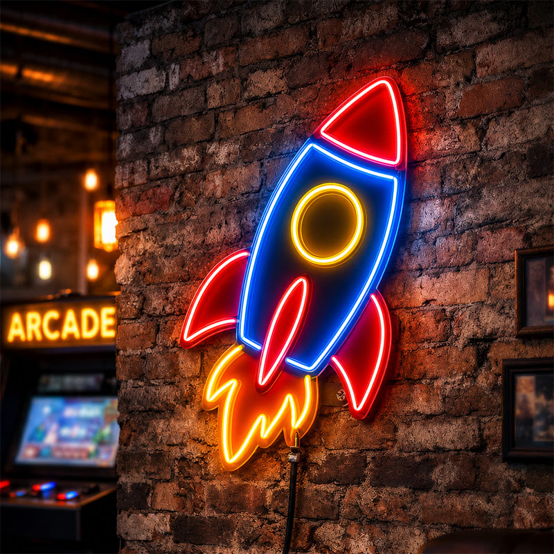 Rocket Neon Sign – Colorful LED Wall Light for Gaming Rooms, Studios & Creative Spaces
