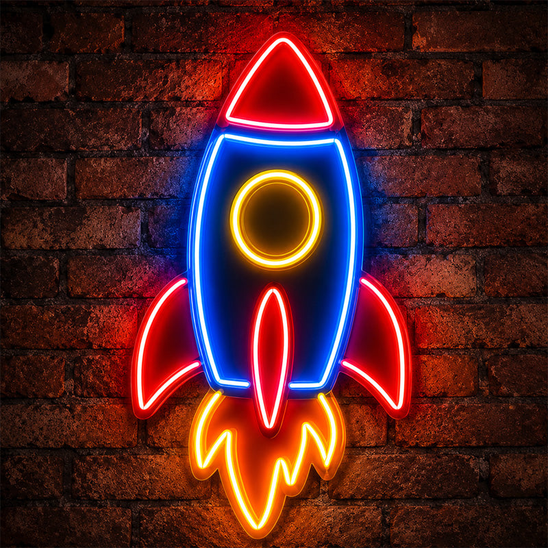 Rocket Neon Sign – Colorful LED Wall Light for Gaming Rooms, Studios & Creative Spaces
