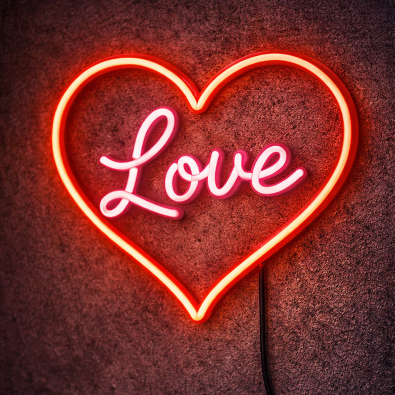 Romantic Love Heart LED Neon Sign – Red & Pink Wall Decor for Bedroom, Wedding & Date Night