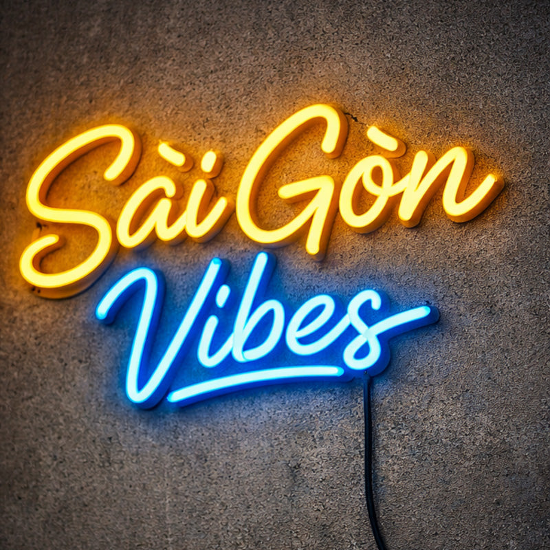Sai Gon Vibes Neon Sign – Warm Yellow & Blue LED Wall Light