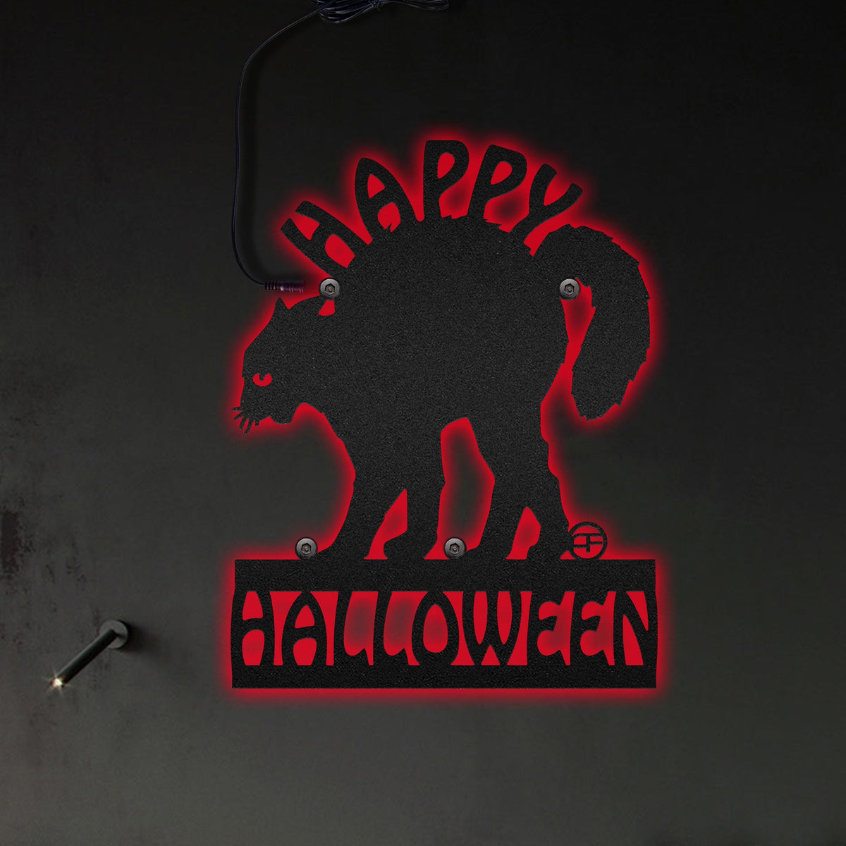 12"x12" Halloween Scary Cat Happy Halloween - Led Light Metal - Owls Matrix LTD