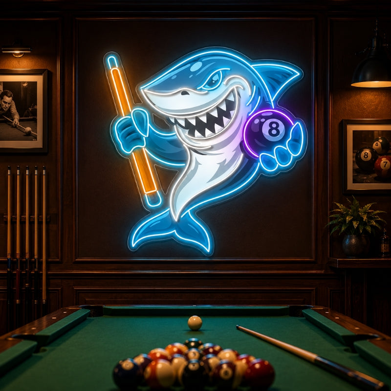 Billiards Pool Room Neon Sign - Shark 8 Ball Decor