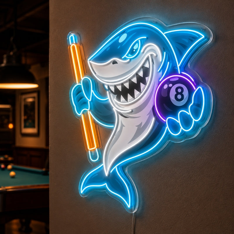 Billiards Pool Room Neon Sign - Shark 8 Ball Decor