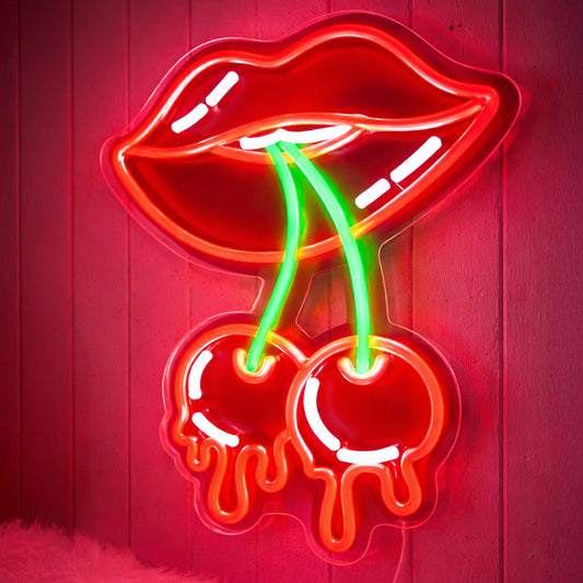 She Shed Neon Sign Decor - Lips & Cherry LED Neon Light