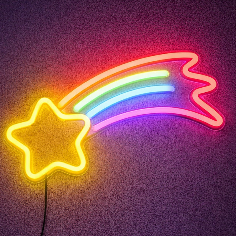 Shooting Star Neon Sign – Rainbow LED Wall Decor for Bedroom & Kids Room
