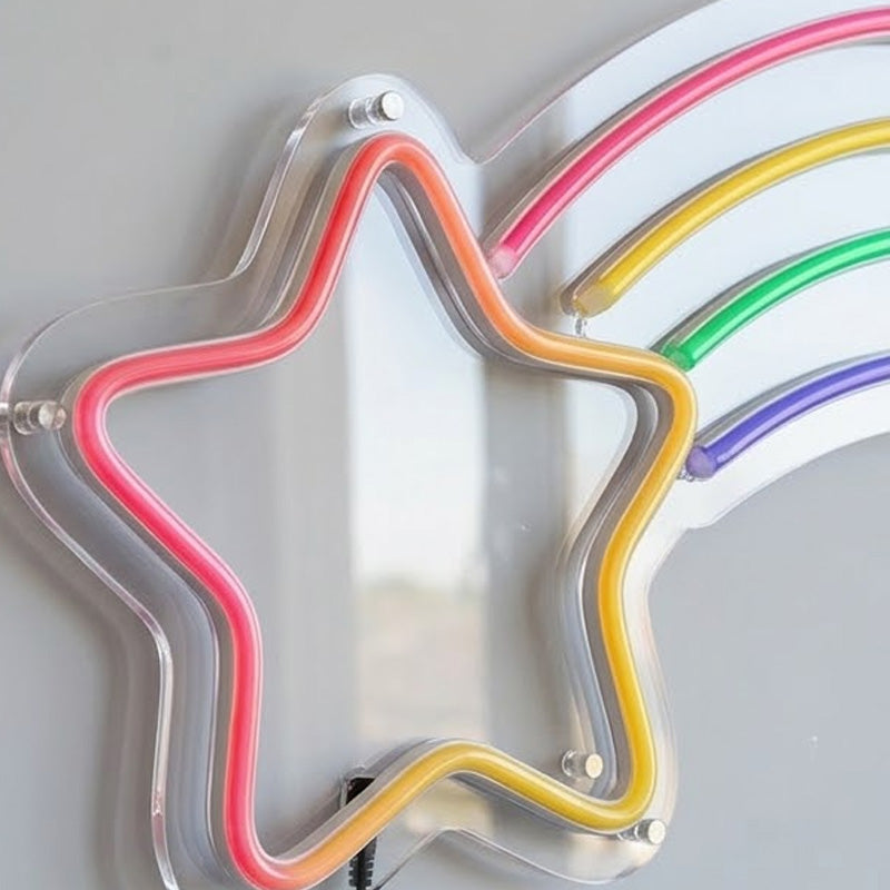 Shooting Star Neon Sign – Rainbow LED Wall Decor for Bedroom & Kids Room