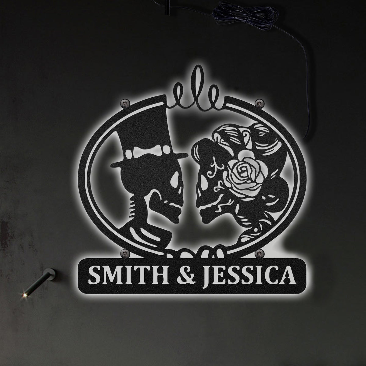 Skeleton Bride And Groom Personalized - Led Light Metal - Owls Matrix LTD