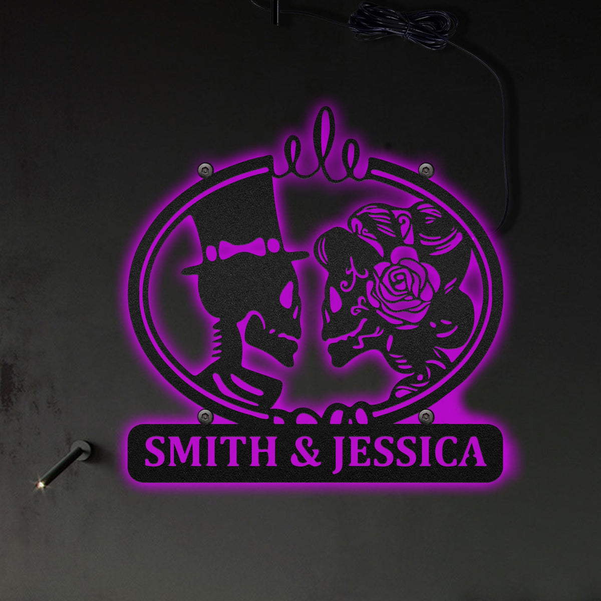 Skeleton Bride And Groom Personalized - Led Light Metal - Owls Matrix LTD