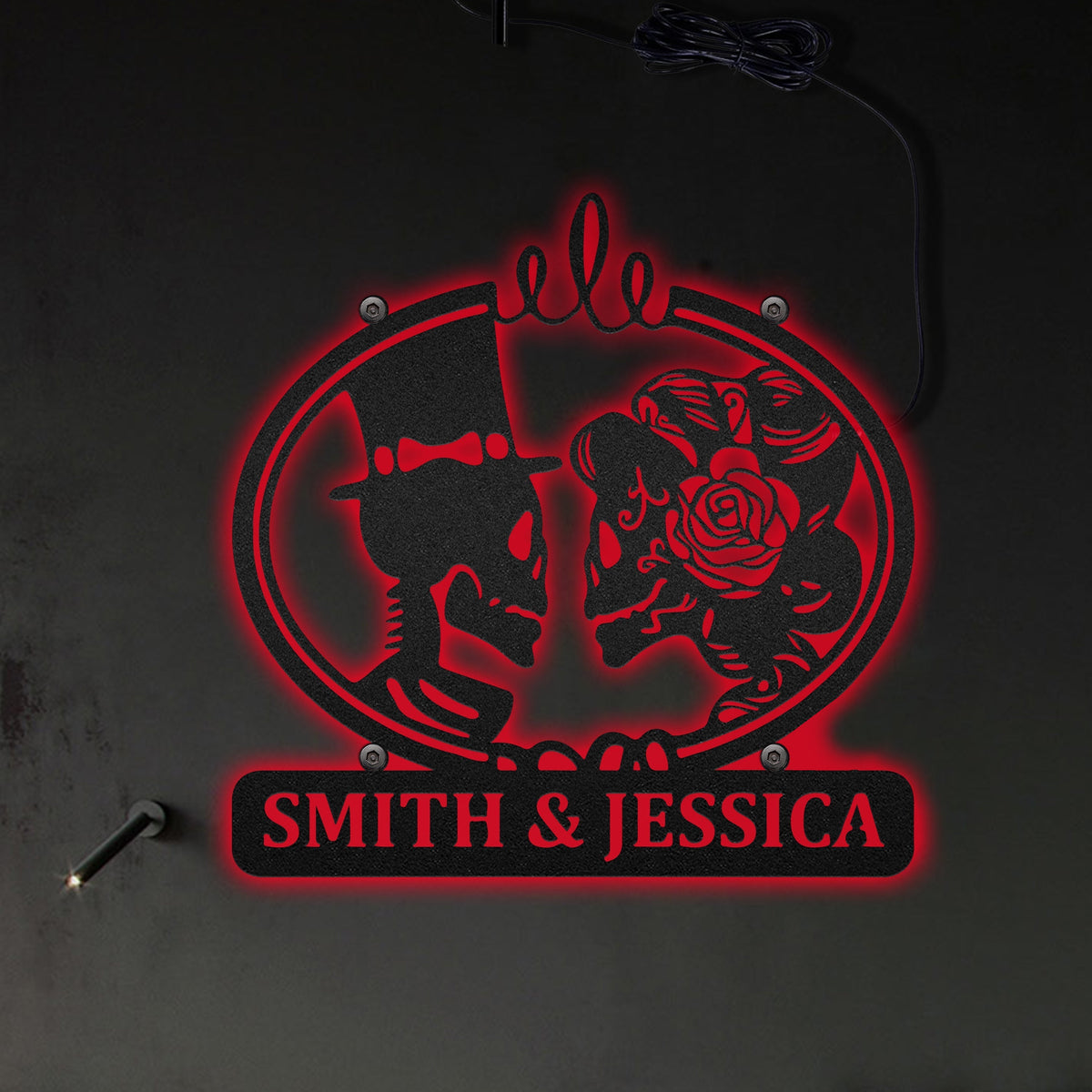 Skeleton Bride And Groom Personalized - Led Light Metal - Owls Matrix LTD