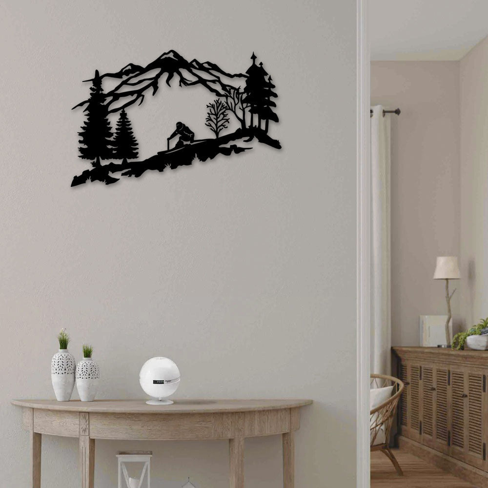 Skiing Skier Mountain And Trees - Led Light Metal - Owls Matrix LTD