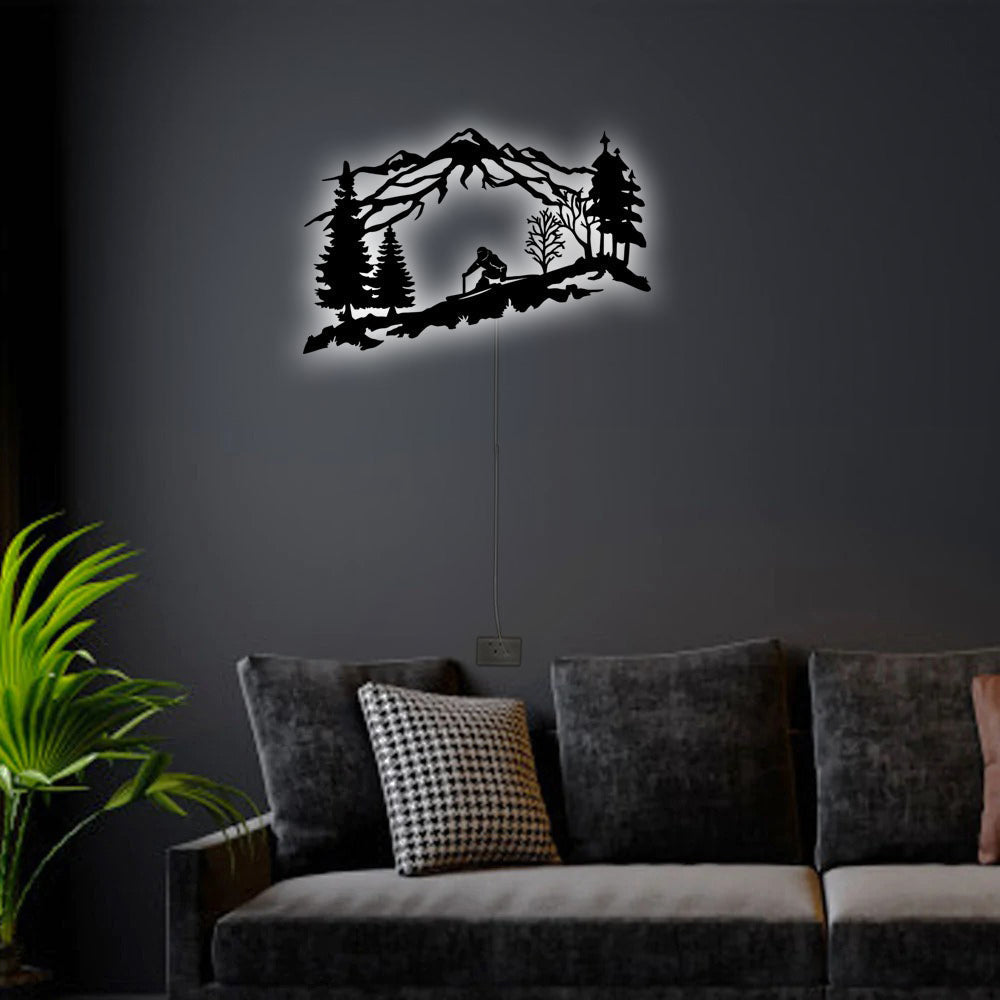 Skiing Skier Mountain And Trees - Led Light Metal - Owls Matrix LTD