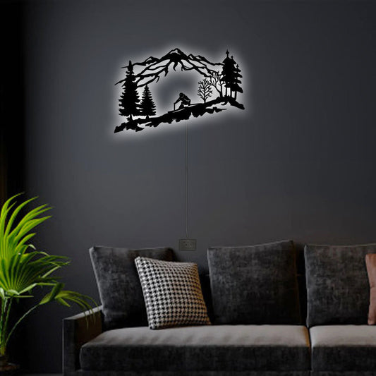 Skiing Skier Mountain And Trees - Led Light Metal - Owls Matrix LTD