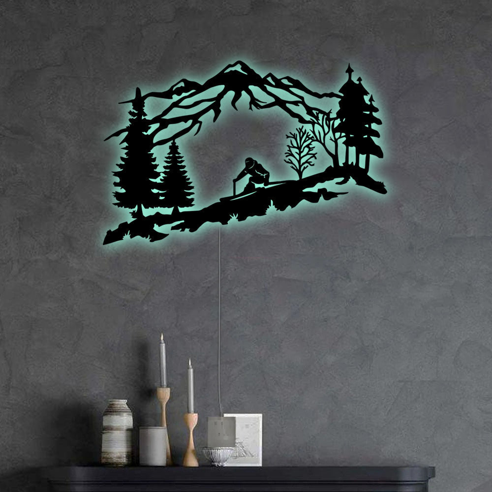 Skiing Skier Mountain And Trees - Led Light Metal - Owls Matrix LTD