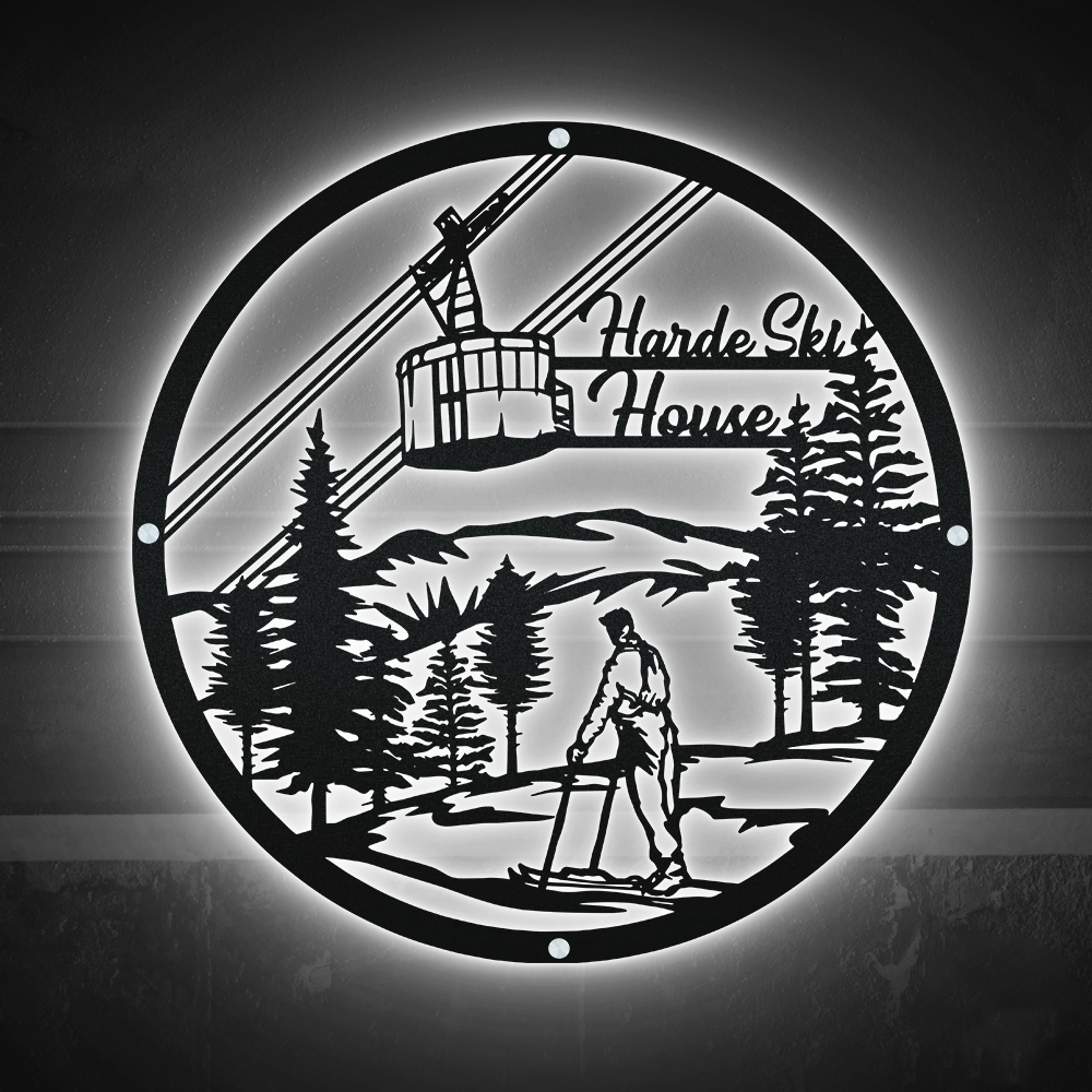 Skiing Welcome Ski House Louge - Led Light Metal - Owls Matrix LTD