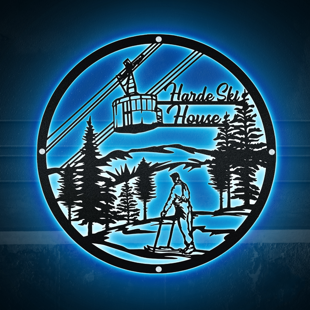 Skiing Welcome Ski House Louge - Led Light Metal - Owls Matrix LTD