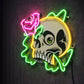 Skull & Rose Neon Wall Sign – Gothic Floral LED Art with Green Glow Accents