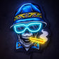 Skull with Hat Neon Sign – Cool Blue LED Wall Art with Glasses & Cigar