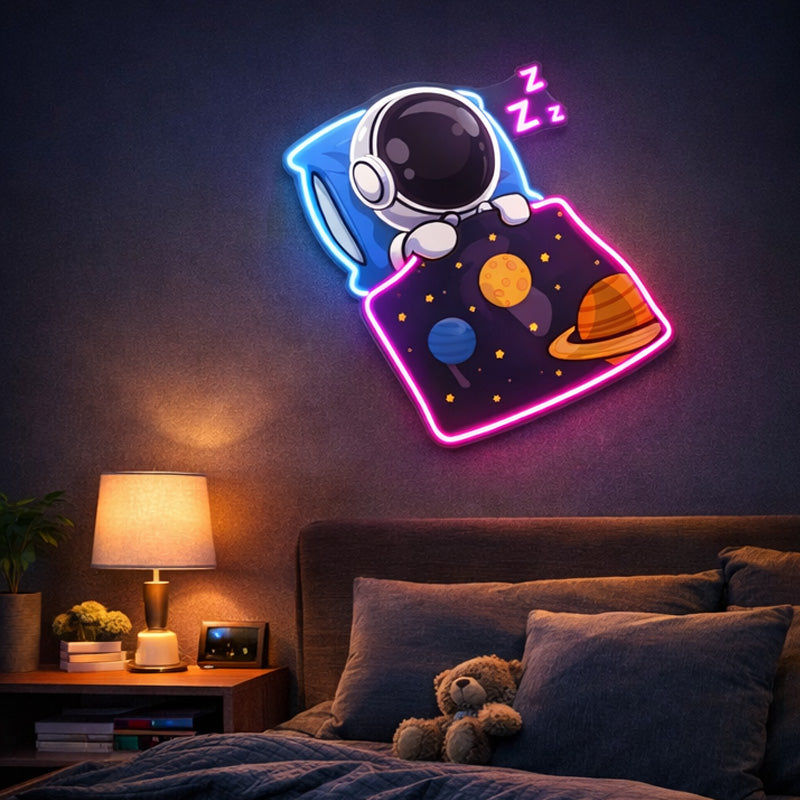 Sleeping Astronaut Neon Sign – Cozy Space Dream LED Wall Light