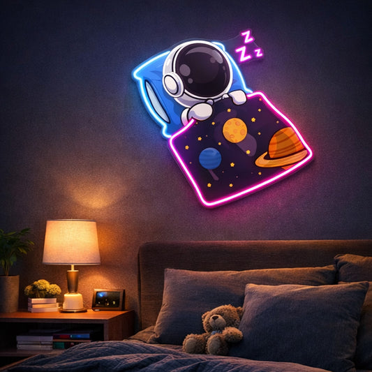 Sleeping Astronaut Neon Sign – Cozy Space Dream LED Wall Light