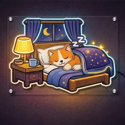 Sleeping Cat Bedroom Neon Sign – Cozy Night Light LED Wall Decor for Bedroom & Nursery