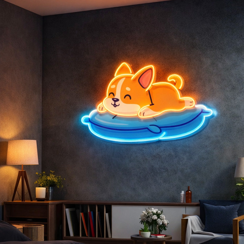 Sleeping Corgi Neon Sign – Cute Floating Puppy Wall Light
